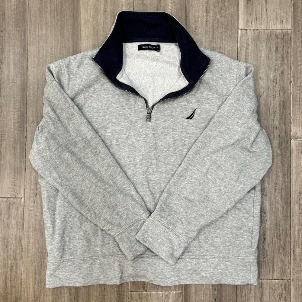 Nautica Men’s Heather Gray Long Sleeve Quarter Zip Pullover